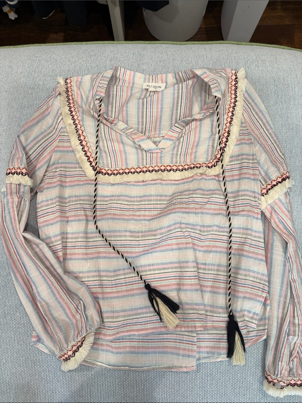 Allison Women's Pastel Striped Peasant Top